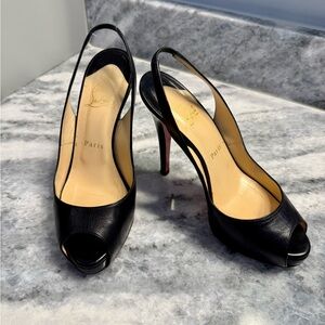 Christian Louboutin Black Peep Toe Slingback Heels - 37
